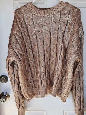 Rock & Roll Denim Mauve Metallic Cable Knit Sweater Cable Knit Sweater in Pink